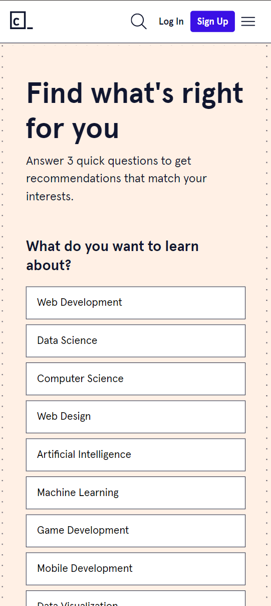 Screenshot from CodeCademy's site (on mobile device)