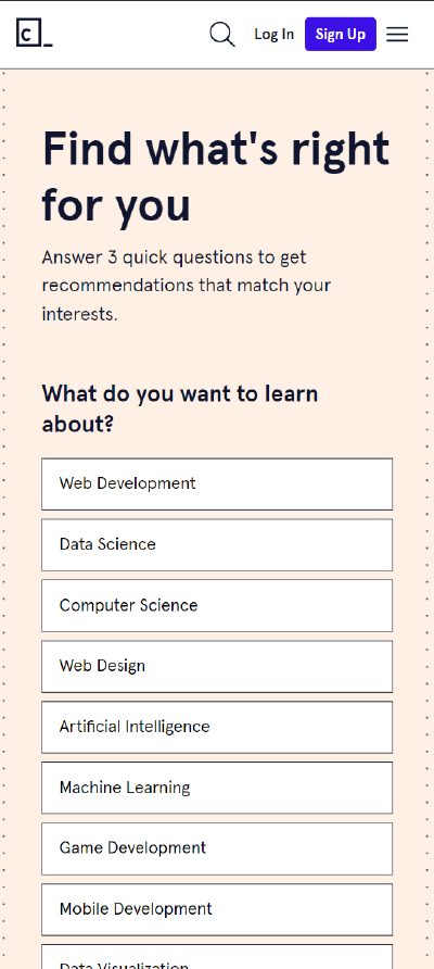 Screenshot from CodeCademy's site (on mobile device)