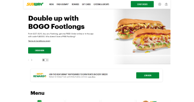 Screenshot from Subway's Website